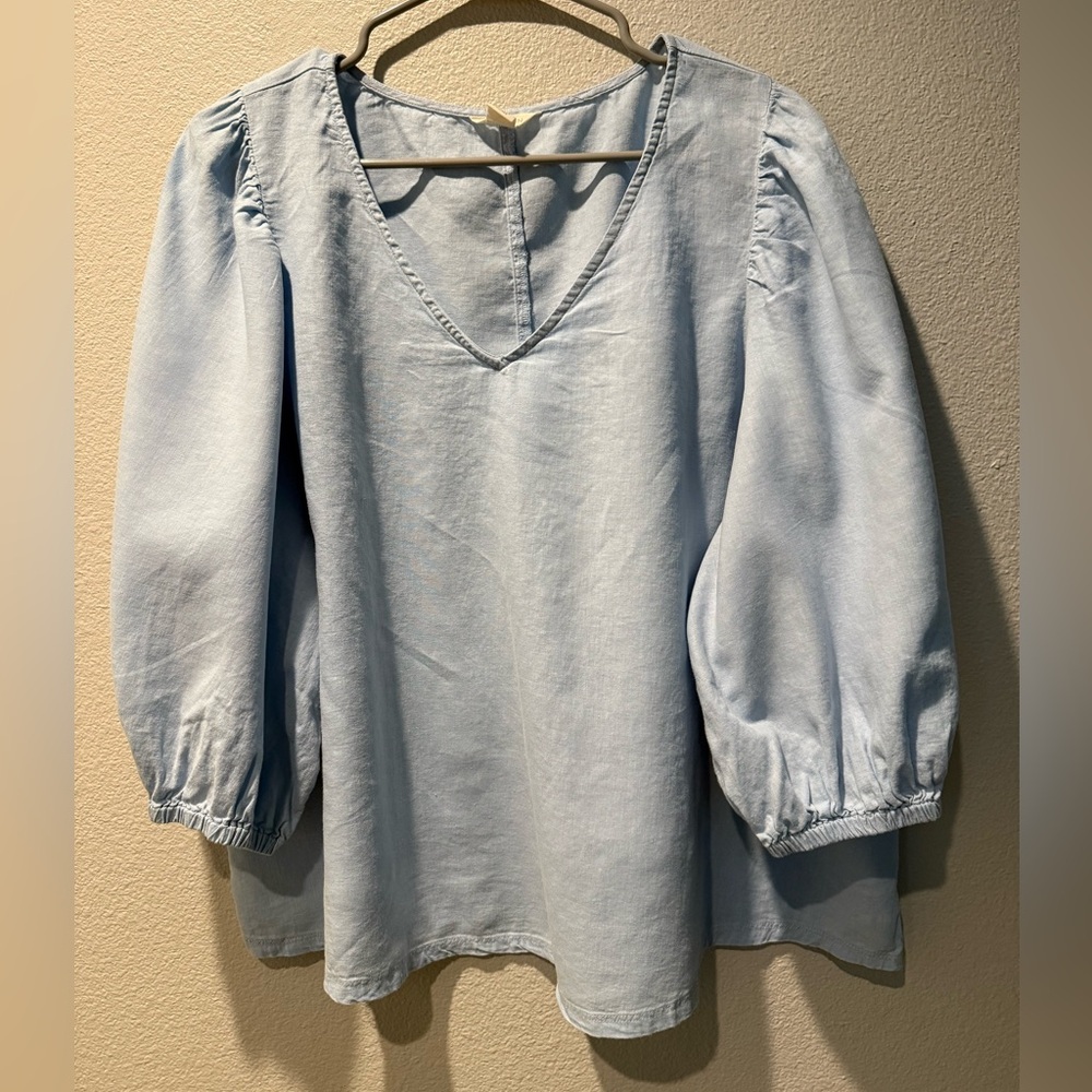 Nordstrom Caslon Balloon Sleeve Linen Blend Top
